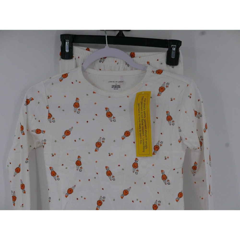 Janie And Jack Pajama Set Kids 12 White Pumpkin Print Long Sleeve Halloween